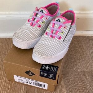 Sperry Kids Sneakers - Pink and Gray Gingham